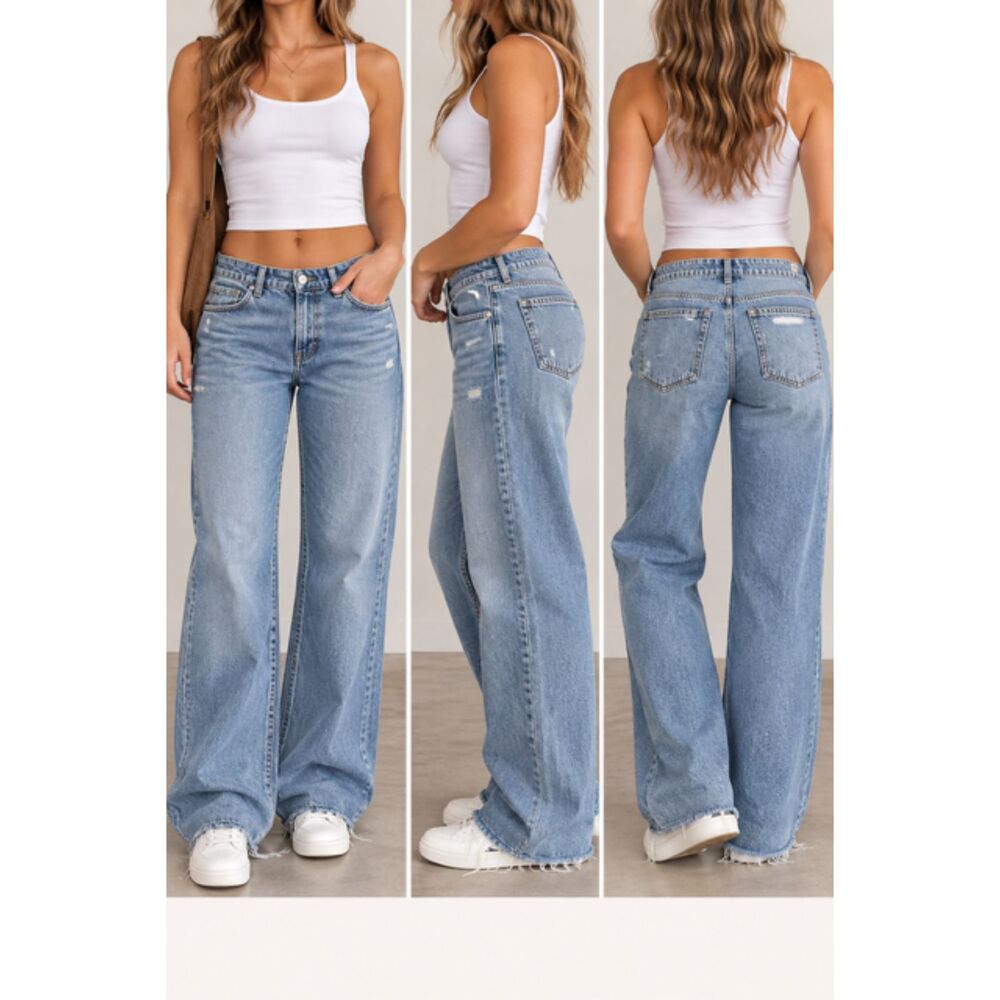 Hollister Low-Rise Baggy Jeans Long Light Wash Distressed